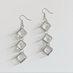 Silver Hallow Cubed Earrings w/ Clear Crystals
